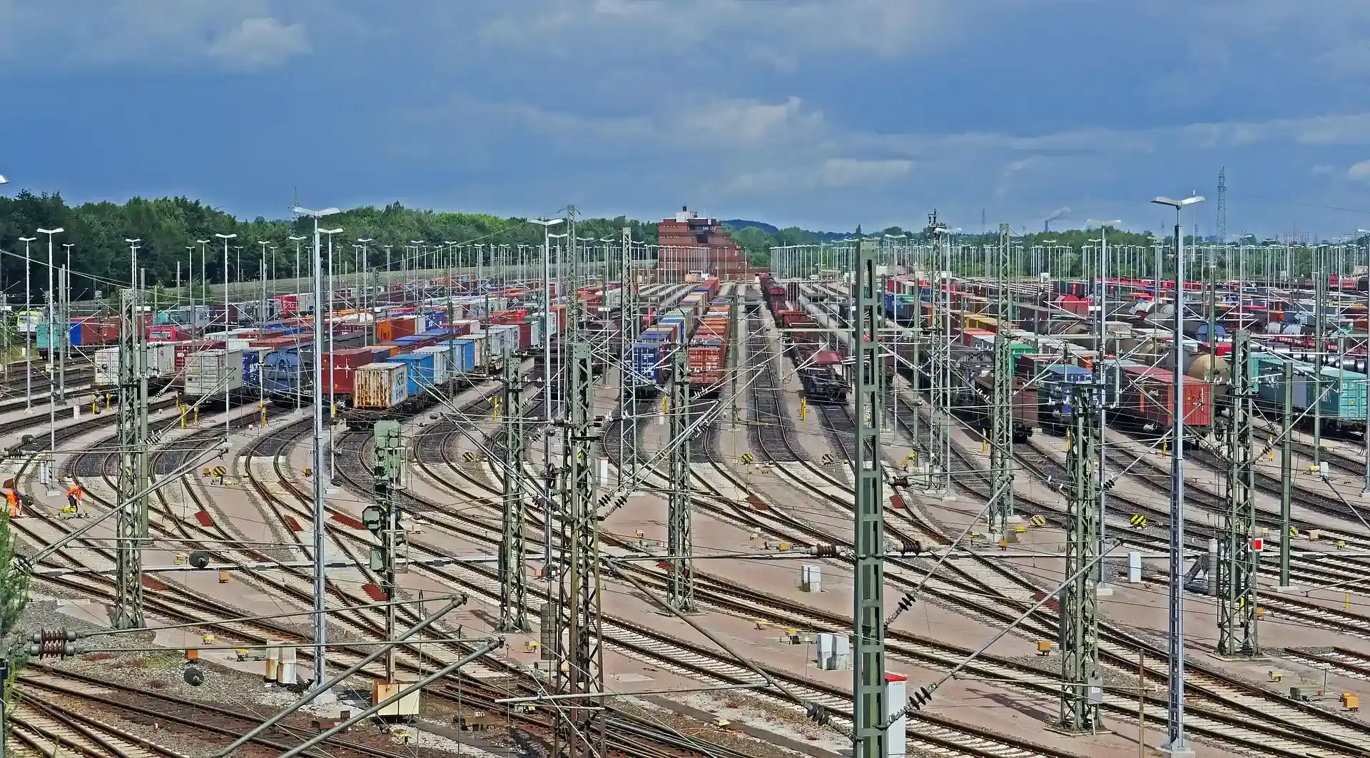 Freight cars on different railway tracks