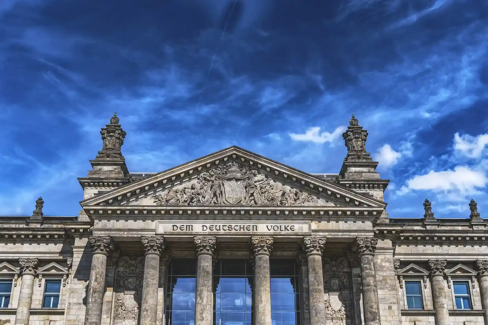 Architrave over the west portal of the Reichstag building in Berlin