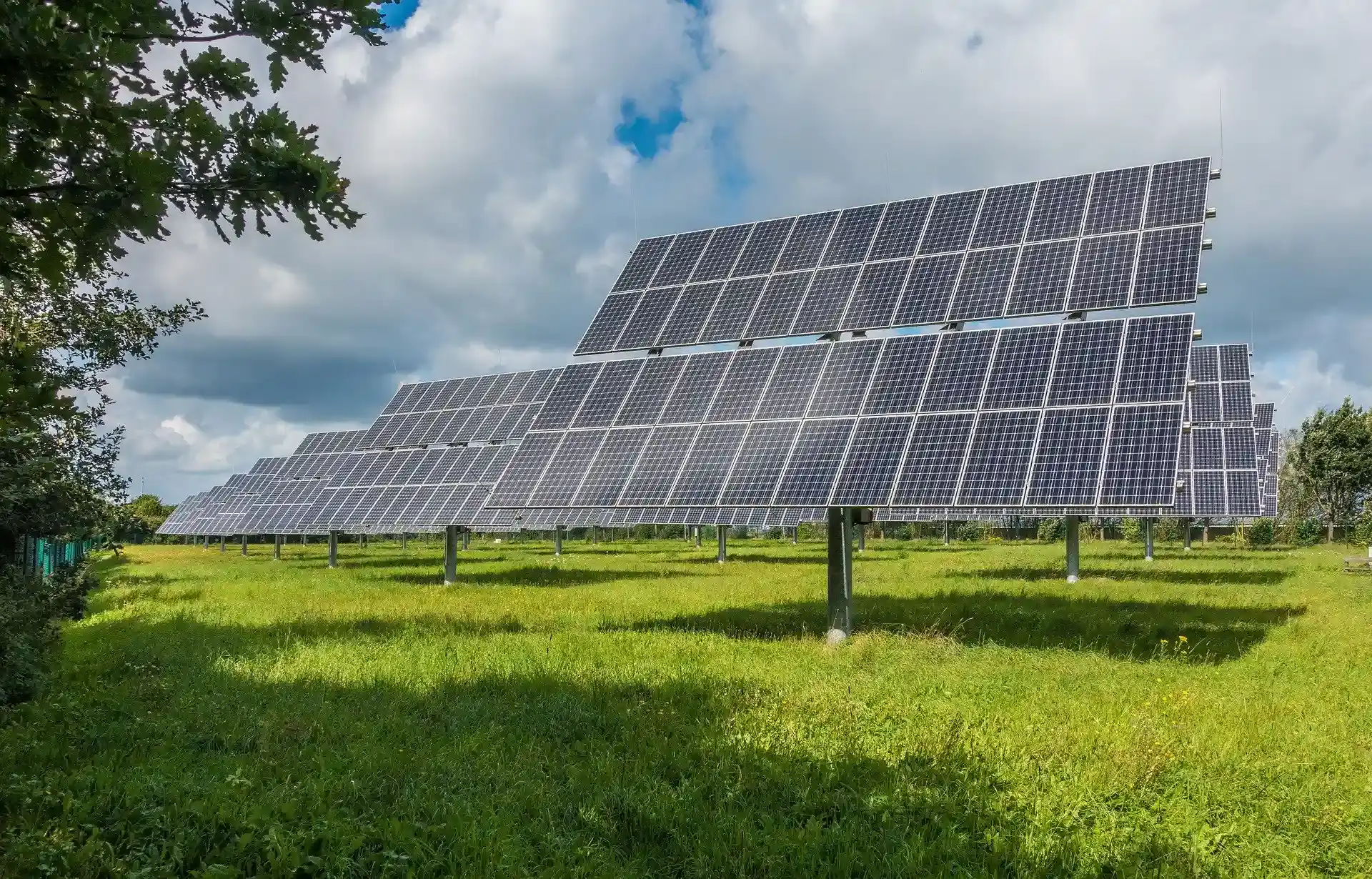 Solar panels on a green meadow